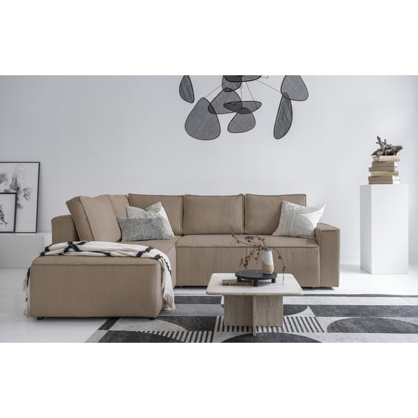 Divano letto angolare in velluto a coste beige Brave Dave - Miuform-image-1