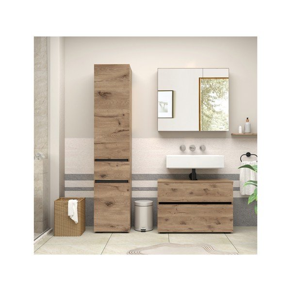 Mobile effetto rovere per lavabo da parete 80x55 cm Wisla - Støraa-image-4