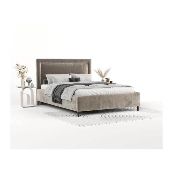 Letto matrimoniale imbottito beige con spazio contenitivo e rete 160x200 cm Baleine - Maison de Rêve-image-1