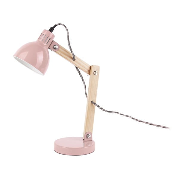 Růžová stolní lampa s dřevěnými detaily Leitmotiv Ogle
