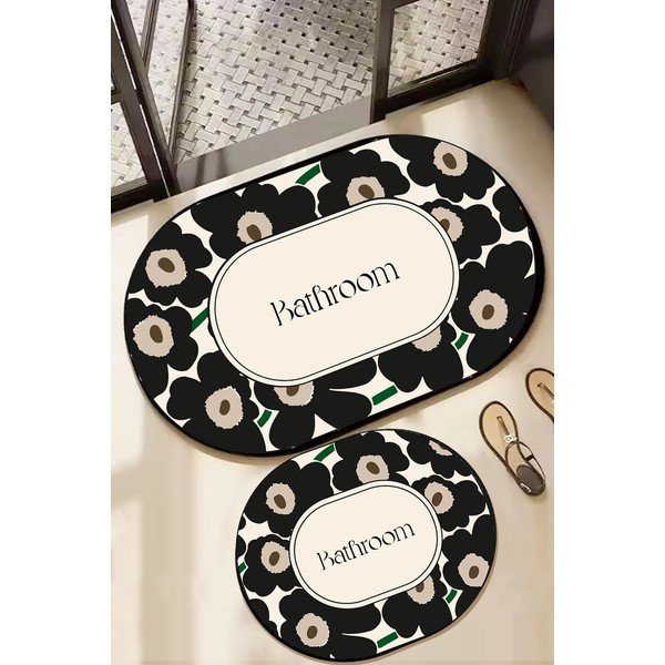 Set di tappetini per il bagno neri/beige 2 pz 60x100 cm Oweld – Foutastic-image-1