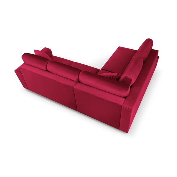 Divano angolare rosso allungabile e con contenitore (con penisola a sinistra/a L) con rivestimento in velluto Kyoto – Cosmopolitan Design-image-4