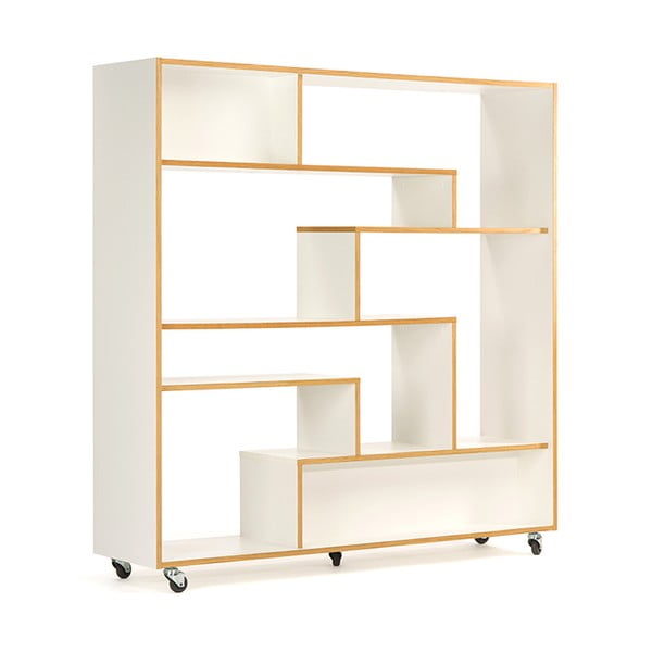 Libreria bianca con bordo in legno 140x143 cm Southbury - Woodman-image-3