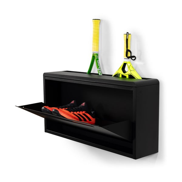 Scarpiera nera in metallo con ante ribaltabili/da parete 76x38x18 cm Sportiva – Spinder Design-image-4