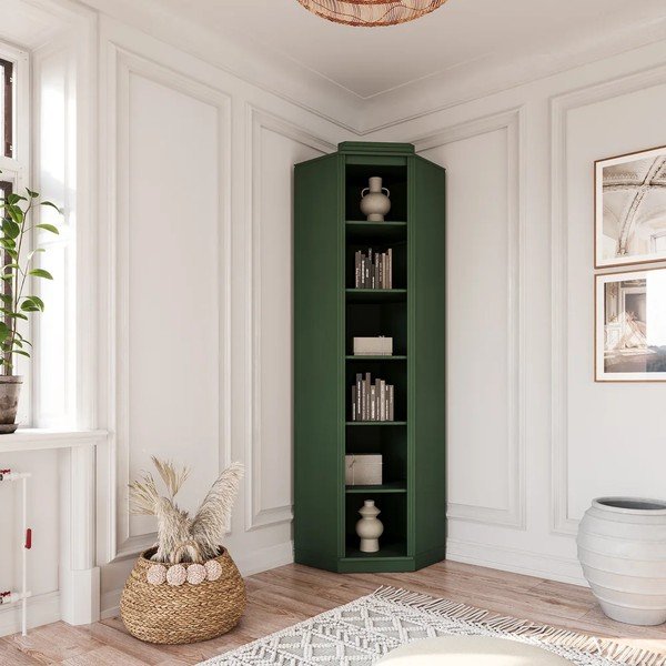 Libreria verde in pino massiccio 85x219x56 cm Anita – Støraa-image-1