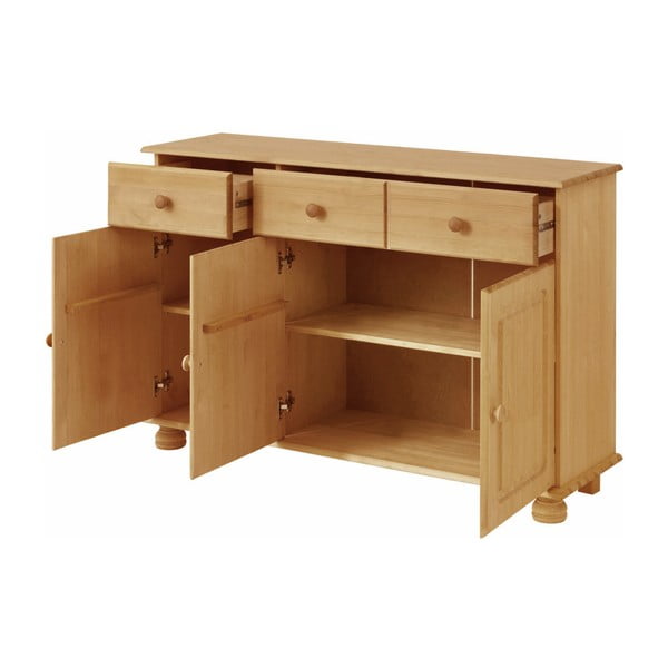 Cassettiera marrone a tre ante in legno di pino massiccio Ella - Støraa-image-2