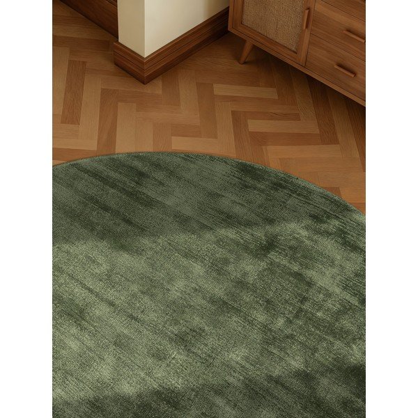 Tappeto rotondo verde in viscosa tessuto a mano ø 120 cm Noemi – Vikosa-image-3