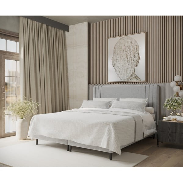 Letto matrimoniale imbottito grigio con contenitore 140x200 cm Musca - Maison de Rêve-image-1