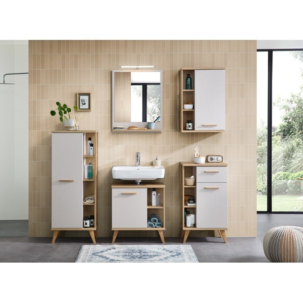 Mobile per bagno color crema e naturale con effetto rovere basso 50,5x89,5 cm Quickset 966 – Pelipal-image-1