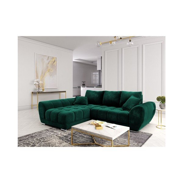Divano letto angolare verde chiaro con rivestimento in velluto, angolo sinistro Nuage - Windsor & Co Sofas-image-1
