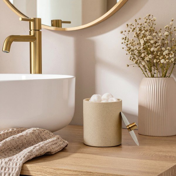 Organizer da bagno beige in poliresina per dischetti di cotone Oria – douceur d'intérieur-image-1