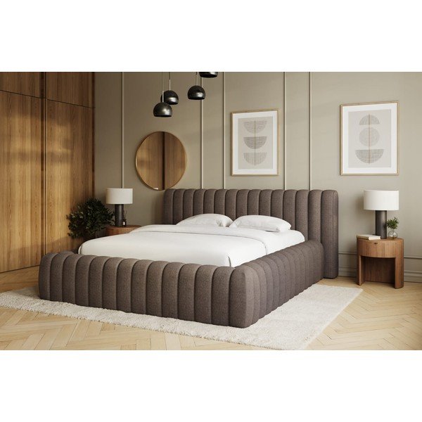 Letto matrimoniale imbottito marrone con contenitore e rete inclusi 180x200 cm Carilla – ELTAP-image-3