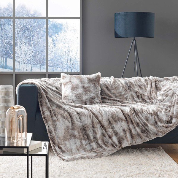 Coperta marrone in pelliccia finta 180x220 cm Antartic – douceur d'intérieur-image-1