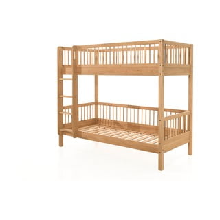 Letto da bambini a castello di colore naturale in rovere massiccio con rete inclusa 90x200 cm Forrest – Vipack