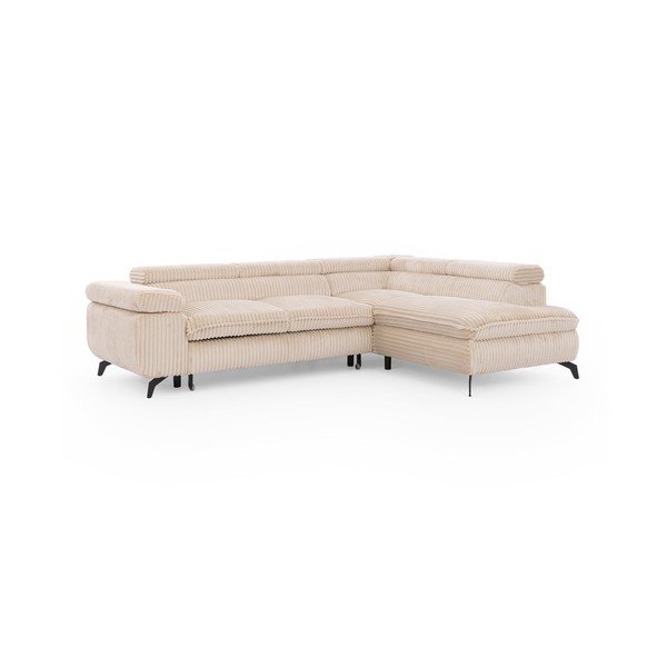 Divano angolare beige (con penisola a destra/a L) con rivestimento in velluto a coste Marbeya  – Ropez-image-2