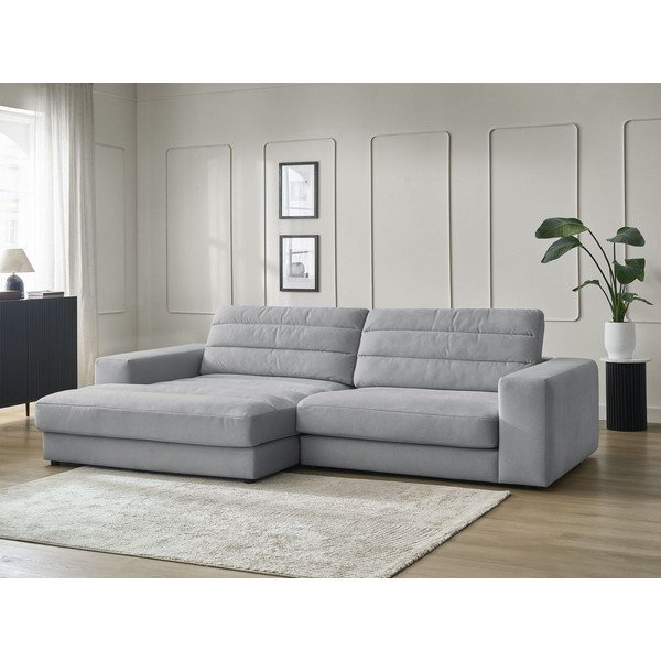 Divano angolare grigio chiaro (con penisola a sinistra/con chaise lounge) con rivestimento in velluto Sierra – Bobochic Paris-image-1