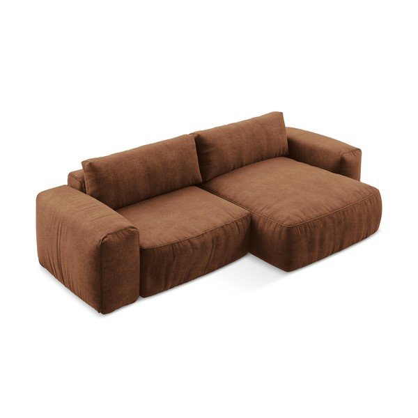 Divano angolare color terracotta allungabile (con penisola a destra/con chaise lounge) con rivestimento in ciniglia Kuki – Makamii-image-3