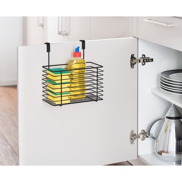 Cestino in metallo nero da appendere all'anta della cucina Slim, altezza 25 cm - Wenko-image-2