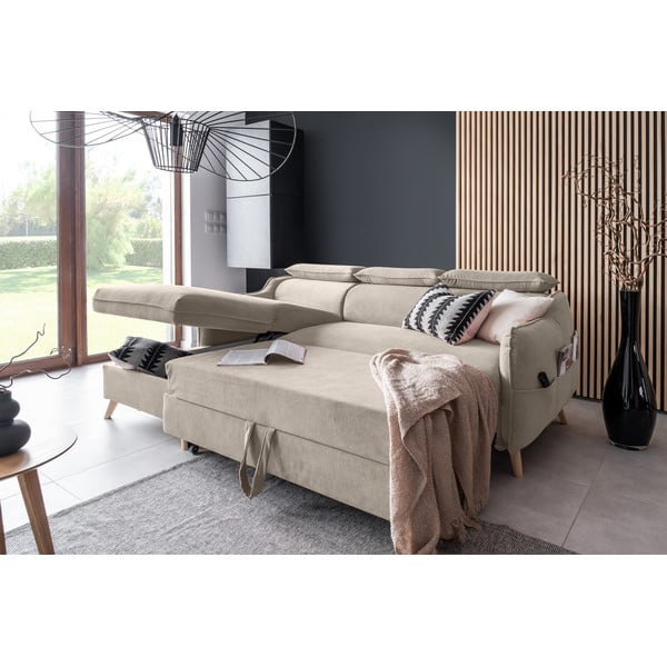 Divano letto angolare in velluto beige (angolo sinistro) Sweet Harmony - Miuform-image-4