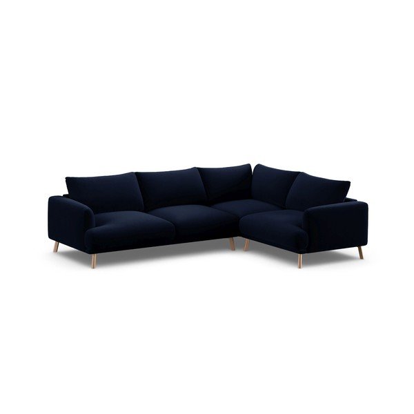 Divano angolare blu scuro (con penisola a destra/a L) con rivestimento in velluto Naomi – Micadoni -image-2
