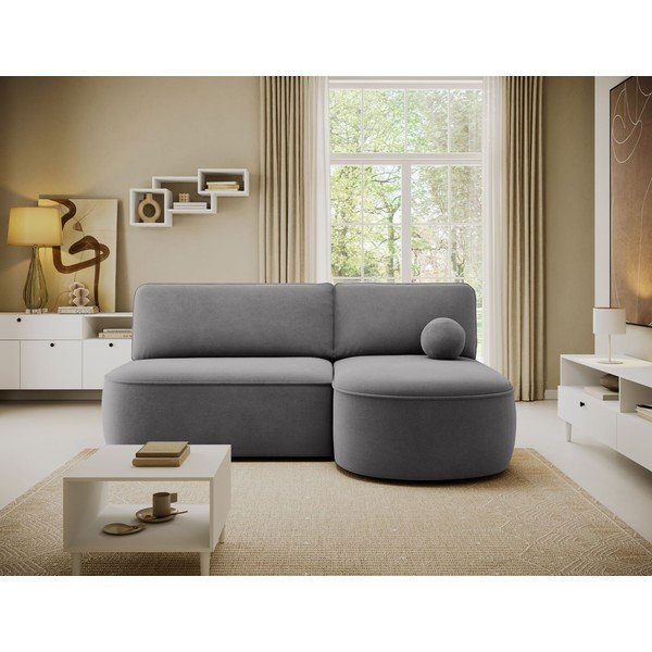 Divano angolare grigio allungabile/con contenitore (con penisola a destra/con chaise lounge) con rivestimento in velluto Livosa – ELTAP-image-3