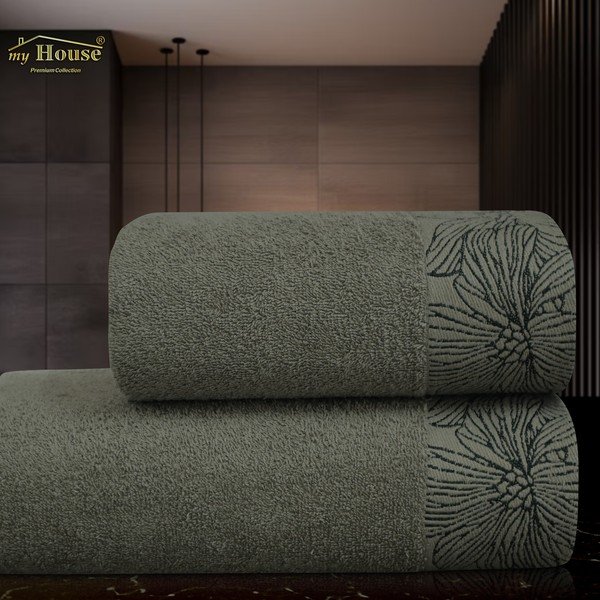 Asciugamano tipo terry verde scuro in cotone 70x140 cm Valencia – My House-image-1