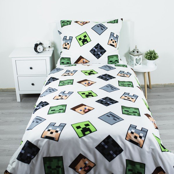 Set copripiumino e federa da bambini verde in microfibra per letto singolo 140x200 cm Minecraft Block Stack – Jerry Fabrics-image-2