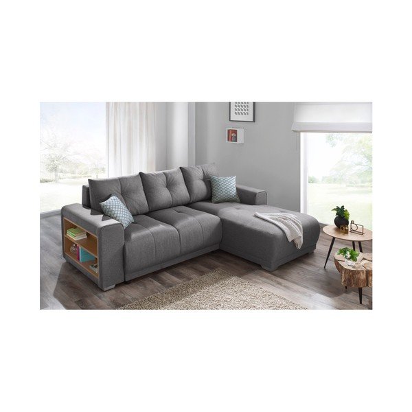 Divano letto grigio Lisbona con contenitore nel bracciolo, angolo destro - Bobochic Paris-image-3