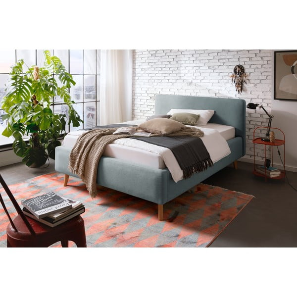 Letto matrimoniale imbottito blu polveroso con contenitore con rete inclusa 140x200 cm Mattis – Meise Möbel-image-1