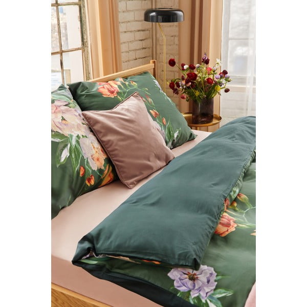 Lenzuolo matrimoniale in cotone sateen verde scuro 200 x 220 cm Floret - Bonami Selection-image-3