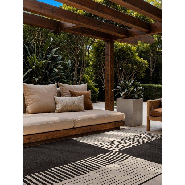 Tappeto da interno/esterno nero/color crema 160x230 cm Haringey Acacia – Ted Baker-image-1