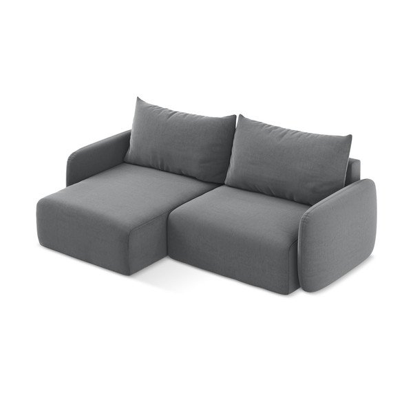 Divano angolare grigio allungabile/con contenitore (con penisola a sinistra/con chaise lounge) con rivestimento in velluto Kalena – Makamii-image-3