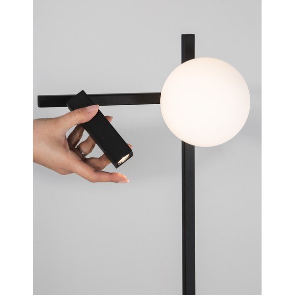 Lampada da terra LED bianca/nera in metallo con paralume in vetro con struttura flessibile (altezza totale 150 cm) Joline – Nova Luce-image-1