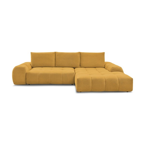 Divano angolare color senape allungabile e con contenitore (penisola a destra/chaise lounge) con rivestimento in ciniglia Everest – Bobochic Paris