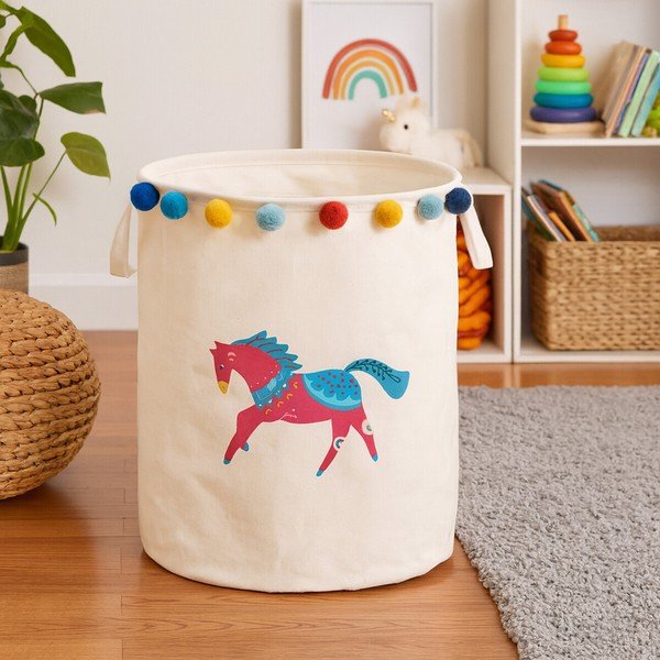 Cesta per giochi da bambino bianca in tessuto ø 38x48 cm Mimo Eclectic Horse – Premier Housewares-image-1