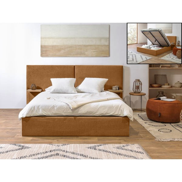 Letto matrimoniale imbottito giallo con contenitore e griglia 160x200 cm Blandine - Bobochic Paris-image-1