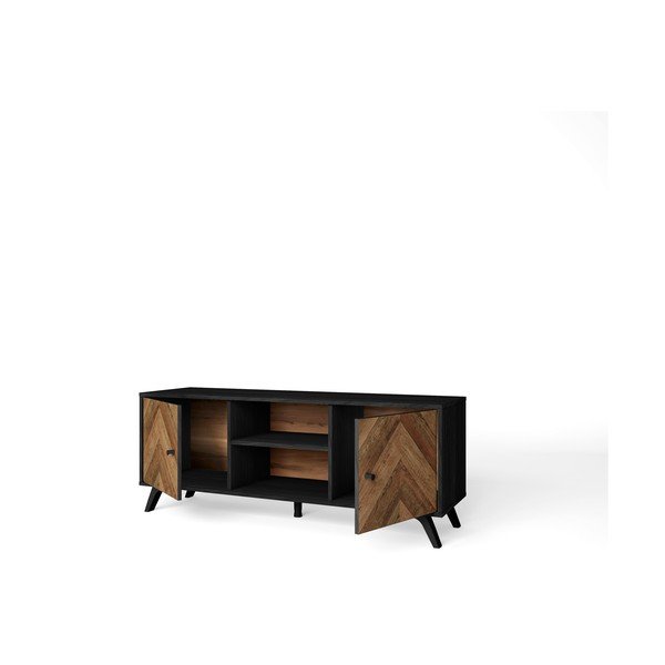 Tavolo TV nero in noce 136x53 cm Chevrons - Marckeric-image-2
