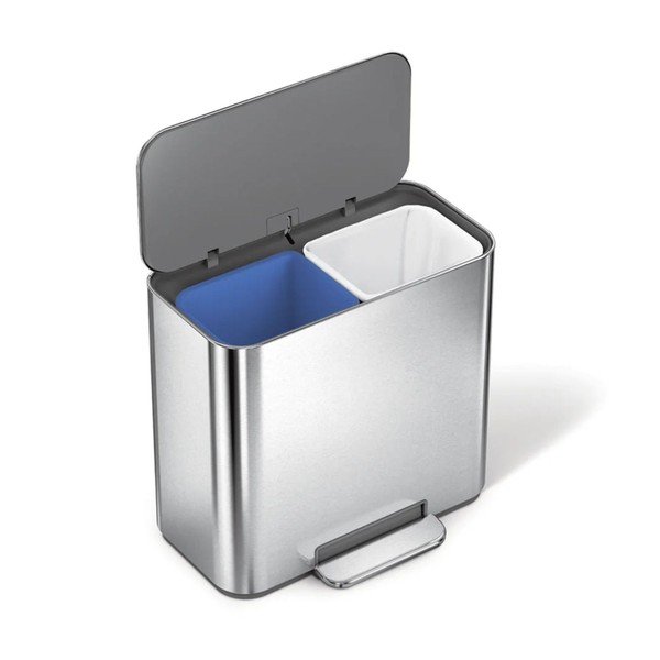 Cestino per la spazzatura color argento opaco in acciaio inox per raccolta differenziata/con pedale 15 l Dual Mini – simplehuman-image-4