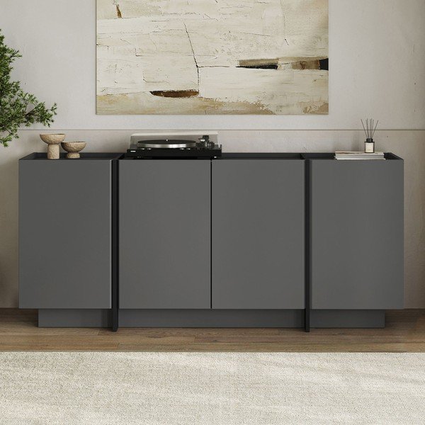 Credenza color antracite con apertura per cavi 180x80x45 cm Dorma – Kalune Design-image-1