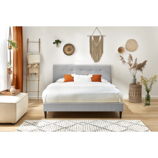 Letto matrimoniale imbottito grigio chiaro con griglia 180x200 cm Rory - Bobochic Paris-image-4