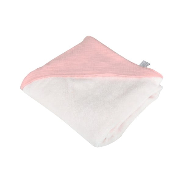 Asciugamano in mussola rosa con cappuccio 75x75 cm - Bébé Douceur