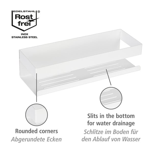 Mensola da bagno senza foratura bianco opaco in acciaio inox con aggancio Turbo-loc Genova – Wenko-image-4