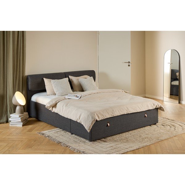 Letto matrimoniale imbottito grigio scuro con contenitore con rete inclusa 160x200 cm Calvi – Actona-image-1