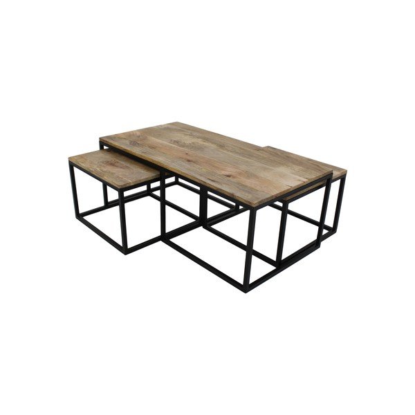 Set di 3 tavolini in legno di mango non trattato collezione HSM Salon - HSM collection-image-3