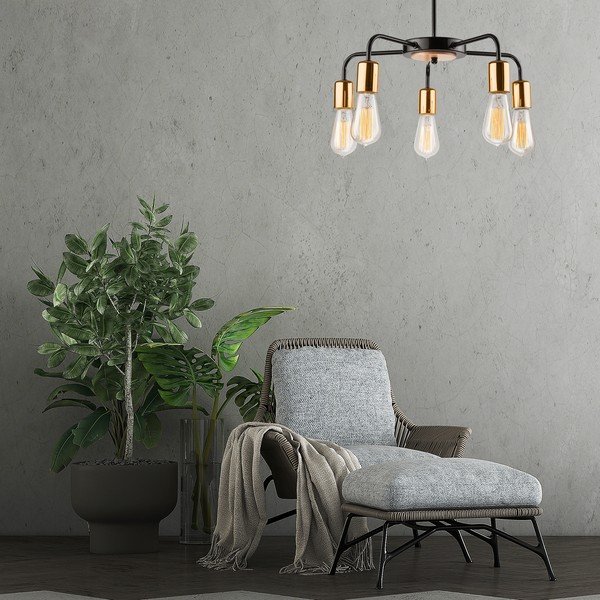 Lampadario nero con paralume in metallo ø 45 cm Erica – LAMKUR-image-3