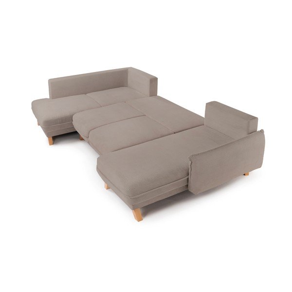 Divano angolare grigio tortora allungabile/con contenitore (con penisola a sinistra/a U) con rivestimento in velluto a coste Tori – Bonami Selection-image-2