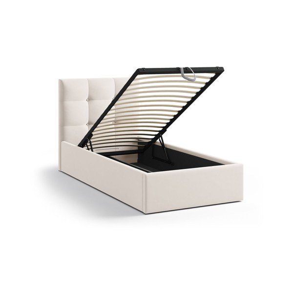 Letto singolo imbottito color crema con contenitore con rete inclusa 90x200 cm Phaedra – Micadoni -image-1