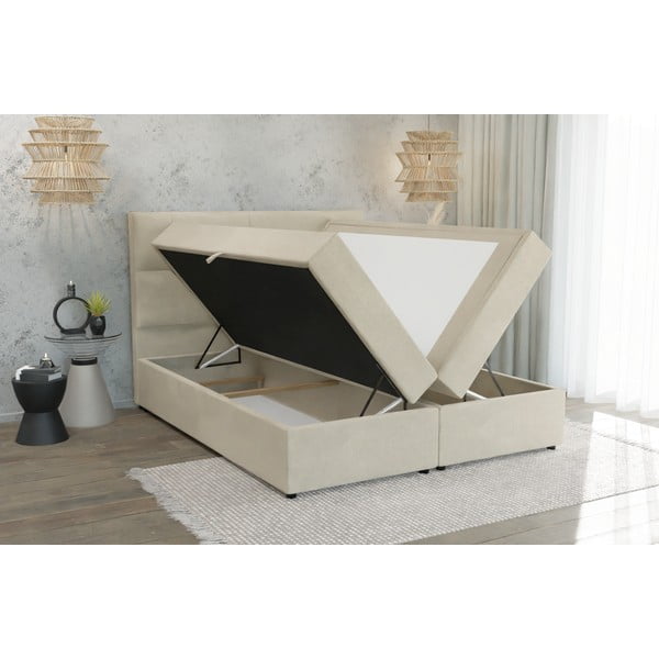 Letto boxspring beige con contenitore 180x200 cm Lola - Ropez-image-4