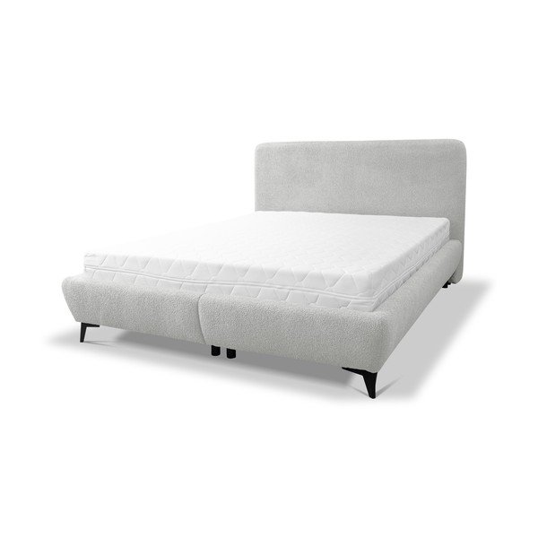 Letto matrimoniale imbottito grigio chiaro con contenitore con rete inclusa 140x200 cm Makapu – Makamii-image-2