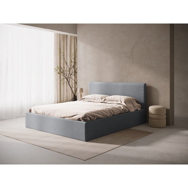 Letto matrimoniale imbottito grigio con contenitore/senza testiera con rete inclusa 160x200 cm Susan – Micadoni -image-1